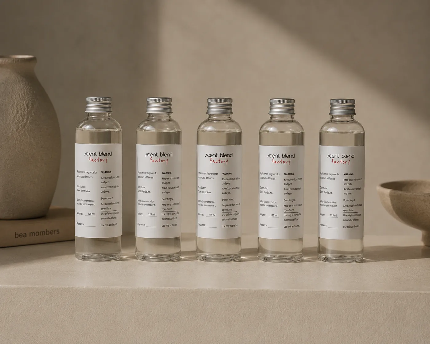 Five 125 ml Scent Blend fragrance refill bottles